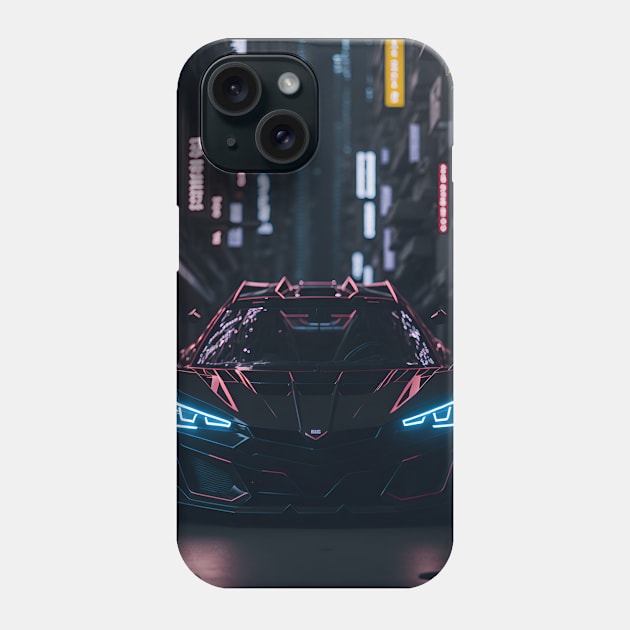 Dark Sports Car in Japanese Neon City Phone Case by star trek fanart and more