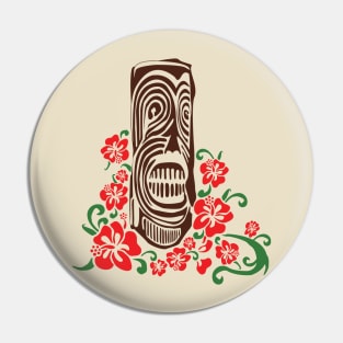 Tiki Totem with Hibiscus Flowers Pin