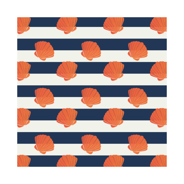 Orange clams and navy stripes pattern by Home Cyn Home 