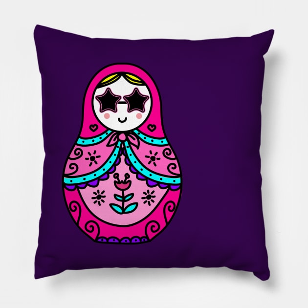 pink Russian Doll cute sunglasses star Pillow by gossiprag