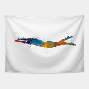 Swimmer in watercolor Tapestry