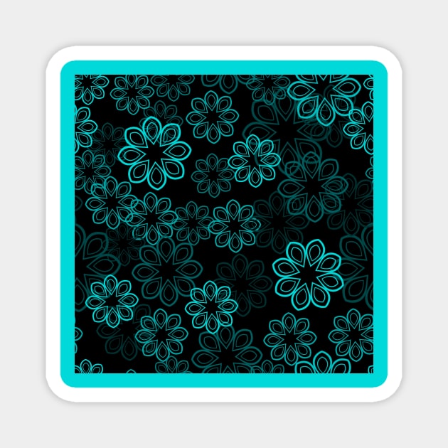 Neon Floral Cyan on Black Magnet by ArtticArlo