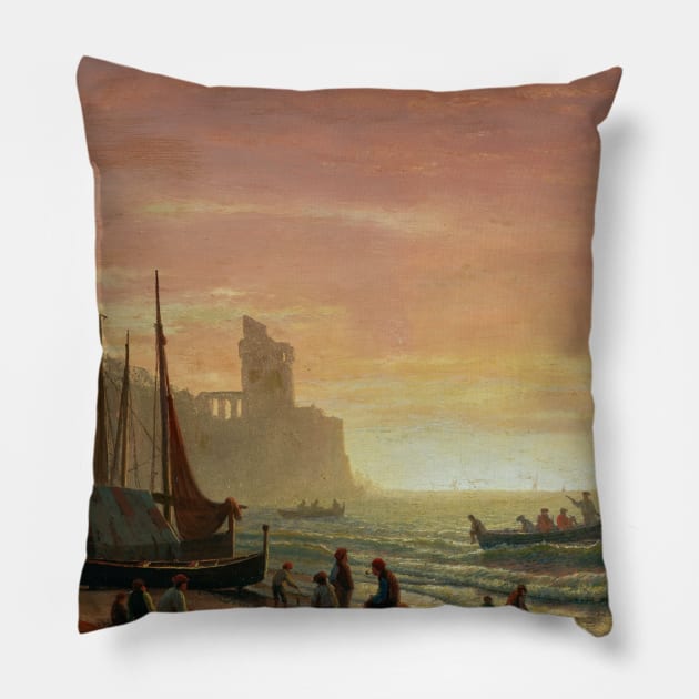 The Fishing Fleet by Albert Bierstadt Pillow by Classic Art Stall