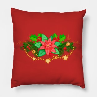 Сhristmas composition with poinsettia, fir branches Pillow