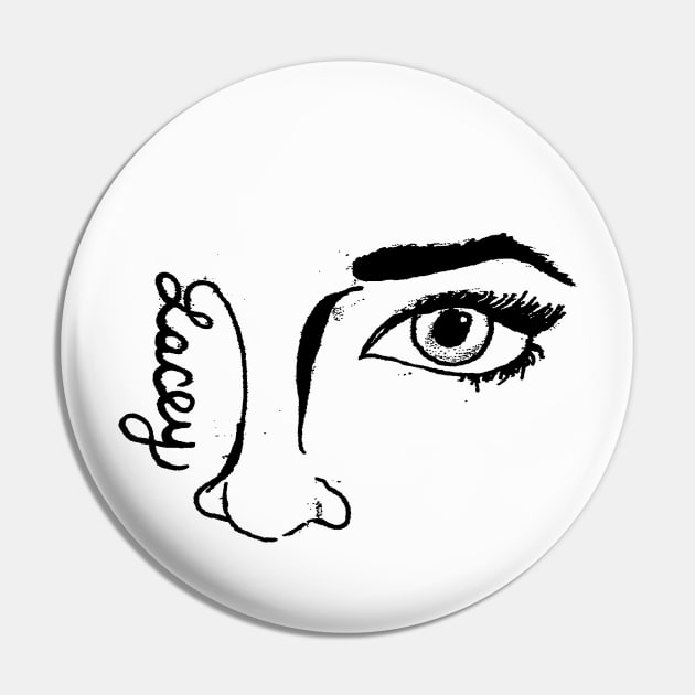 "The Face Sells" in black print Pin by Lacey Claire Rogers