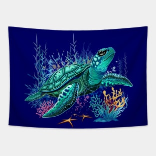 Sea turtle watercolor Style Summer Ocean Vibes Tapestry