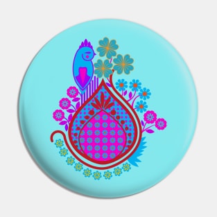 Bird in an Indian Garden Floral Ethnic Design Pin