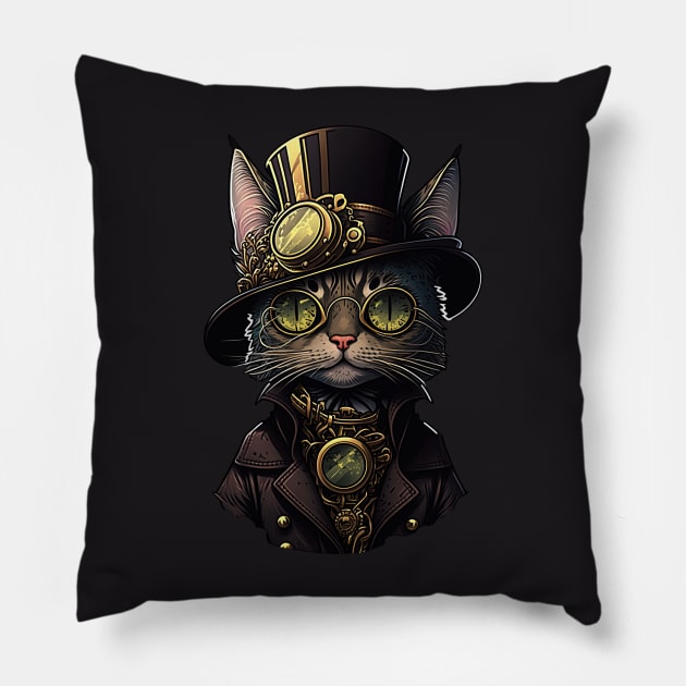 Steampunk Cat Pillow by LuneFolk