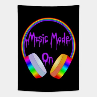 Music Mode On Rainbow Headphones Tapestry