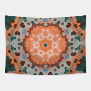 Retro Mandala Flower Orange Blue and Brown Tapestry