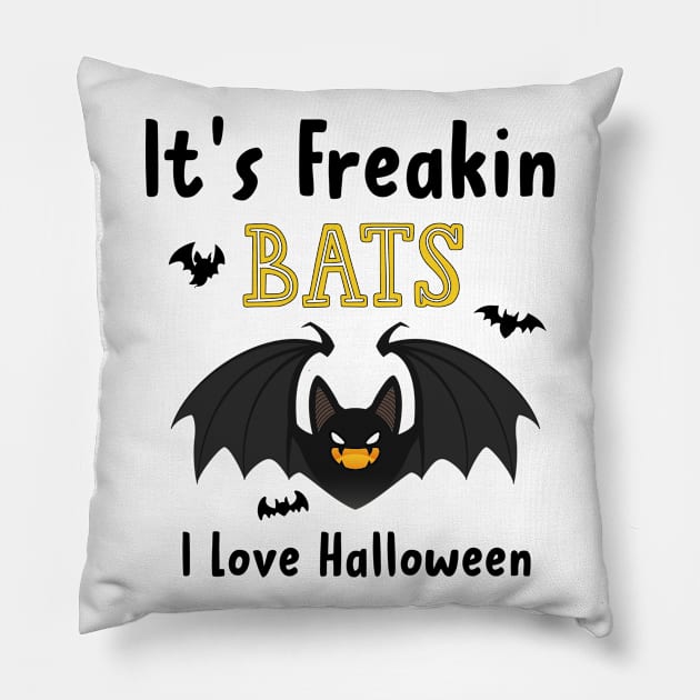 It's Freakin Bats I Love Halloween Pillow by kirayuwi