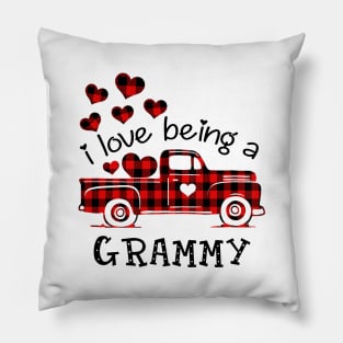 I Love Being Grammy Red Plaid Buffalo Truck Hearts Valentine's Day Shirt Pillow