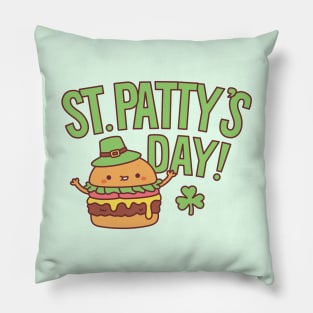 Funny St Patty's Day Burger Patty Leprechaun Hat Pillow