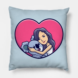 Cute Girl Hug Koala In Love Heart Cartoon Pillow