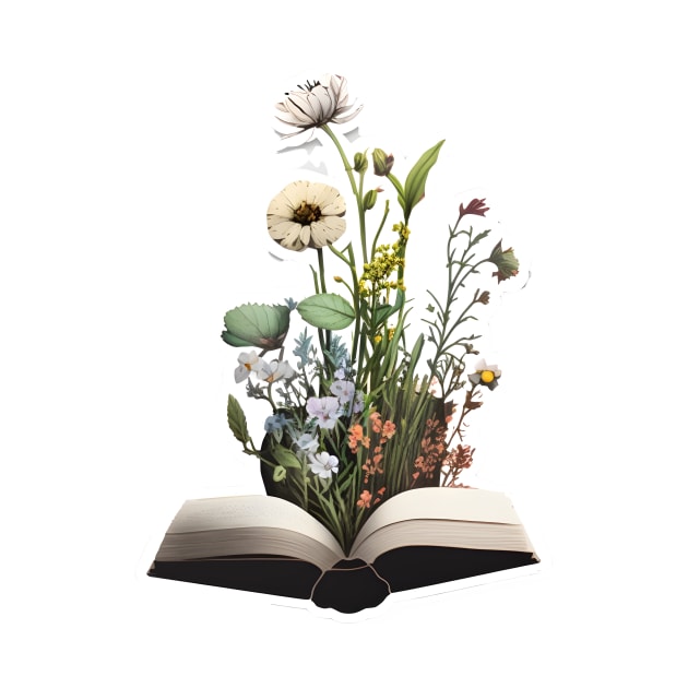 Watercolora Open Book, flowers growing by A Floral Letter Capital letter A | Monogram, Sticker