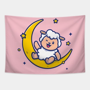 Cute Sheep Sitting On The Moon Tapestry