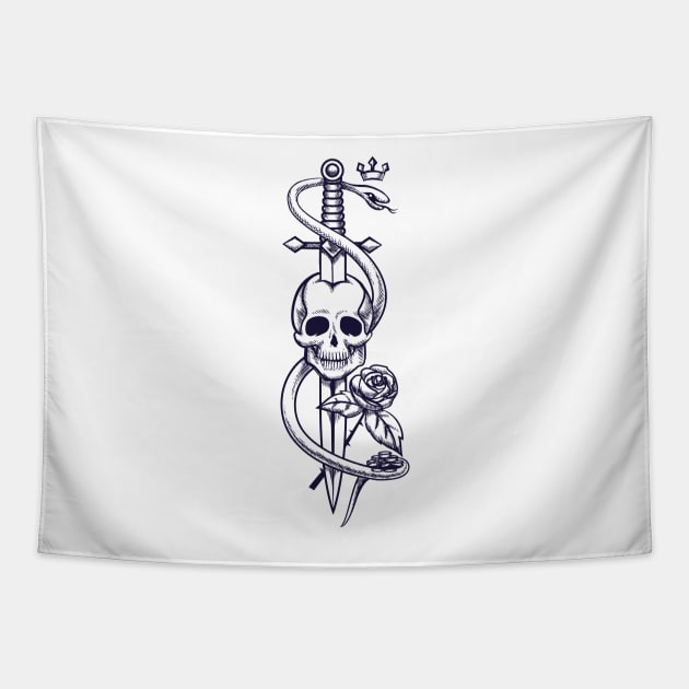 Skull Sword Snake Tattoo Tapestry by Ravensdesign