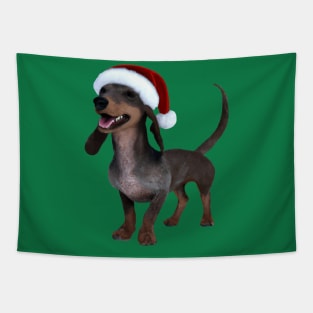 Holiday Ready Dachshund Sausage Dog With Santa Hat Tapestry