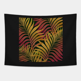 Red and yellow tropical palm leaves watercolor painting Tapestry