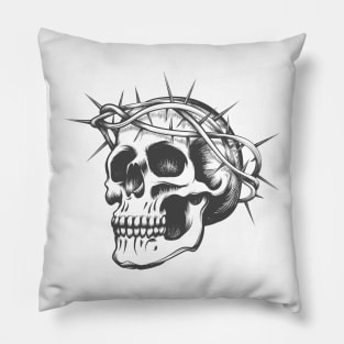 Skull in thorns wreath Pillow