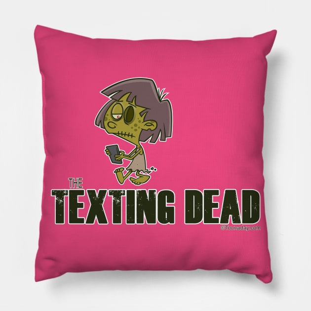 Zombie Girl Texting on her phone Pillow by Toonaday