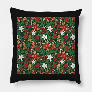 Elegant Green Winter Red White Gold Floral Pattern Pillow