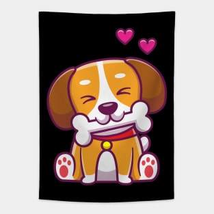 Cute dog sitting, bite bone Tapestry