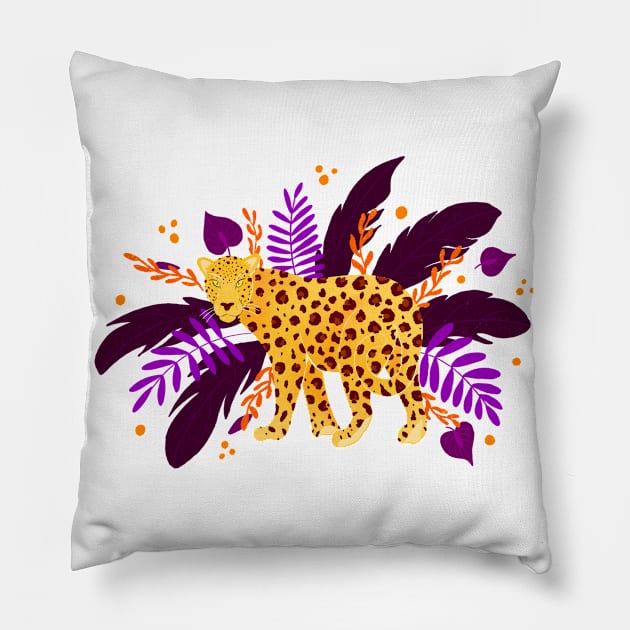 Leopard in the jungle - purple and yellow Pillow by Home Cyn Home 