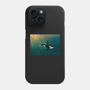 Orca underwater sunset scene Phone Case