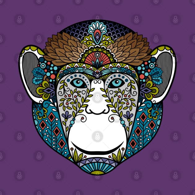 hipster monkey colorful by Mako Design 