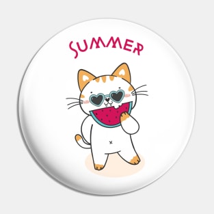 Cute Cat Eating Watermelon Pin