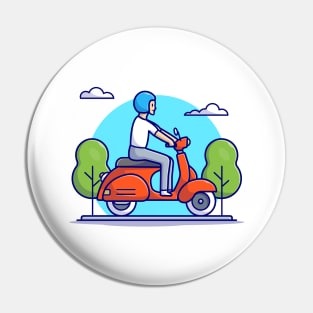 Man Riding Scooter Cartoon Vector Icon Illustration Pin