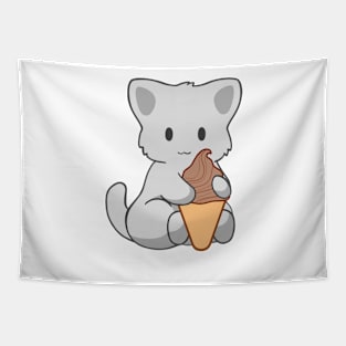 Chocolate Ice Cream White Cat Tapestry