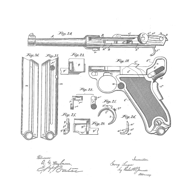 Gun Design Vintage Patent Hand Drawing by TheYoungDesigns