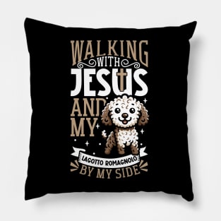 Jesus and dog - Lagotto Romagnolo Pillow