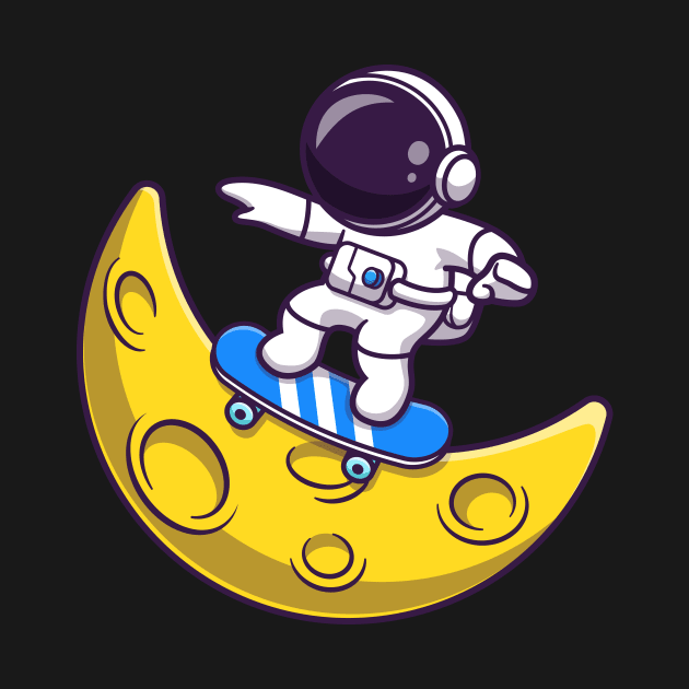 Astronaut Playing Skateboard On Moon Cartoon by Catalyst Labs