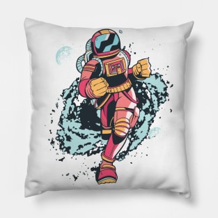 Spaceman Running Through Space Pillow