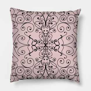 Dusty Pink Swirls and Dots Doodle Graphic Design Pillow