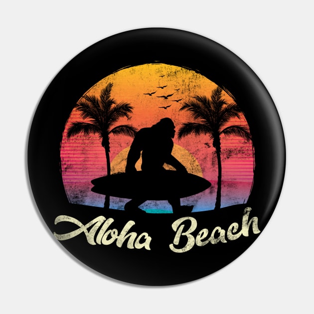 Retro Bigfoot Sasquatch Silhouette Aloha Hawaiian Beach Pin by HCMGift