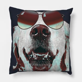 White dog wearing sunglasses Pillow