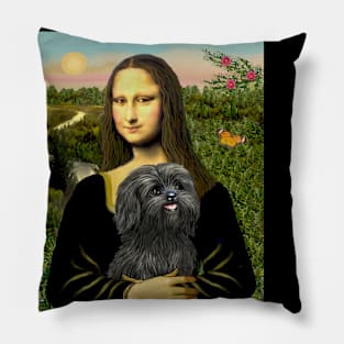 Mona Lisa and her Adorable Black Shih Tzu Pillow