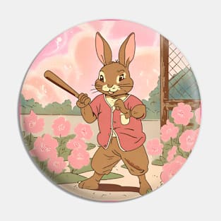 Baseball Rabbit in the Pink Field Baseball Player Habit Pin