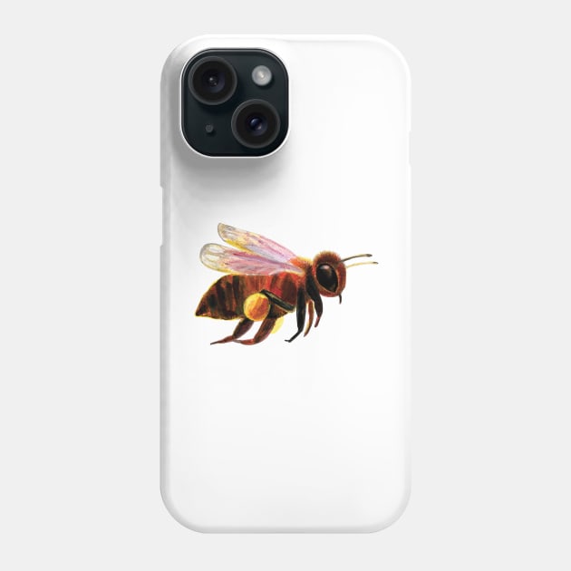 A flying honey bee carrying pollen sacs Phone Case by Julia Doria Illustration