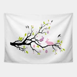 Happy Easter tree with pink bunnies Tapestry