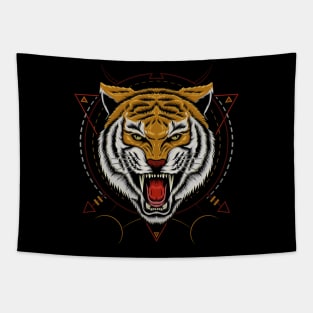 Angry Tiger head illustration Tapestry