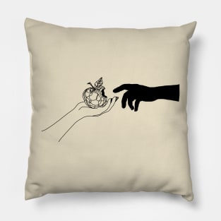 Black & White Hands Holding Apple Abstract Line Art Pillow