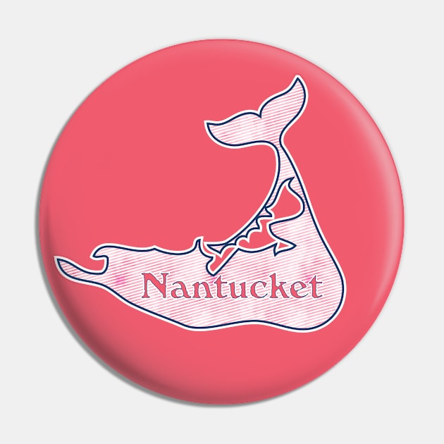 Preppy Pink Stripe Nantucket Island Whale Silhouette Pin by emrdesigns