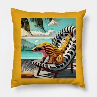 watercolor yellow pangolin on lounge chair Pillow