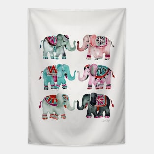 turquoise red elephants Tapestry