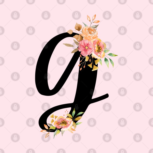 Letter G With Watercolor Floral Wreath by NatureGlow